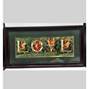 Vintage Foil Cherub Art Print LOVE Victorian Style Framed Wall Decor